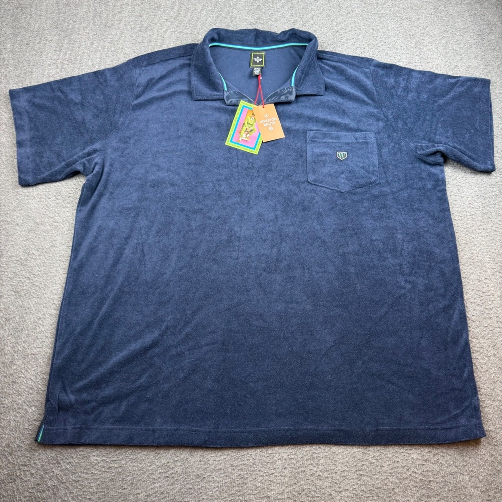 Houston White Polo Shirt Men's 3XL Blue Terry Cloth Short‎ Sleeve Pocket NWT